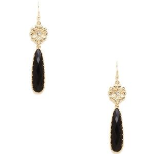 New Sparkling Sage Floral Black Jewel Earrings